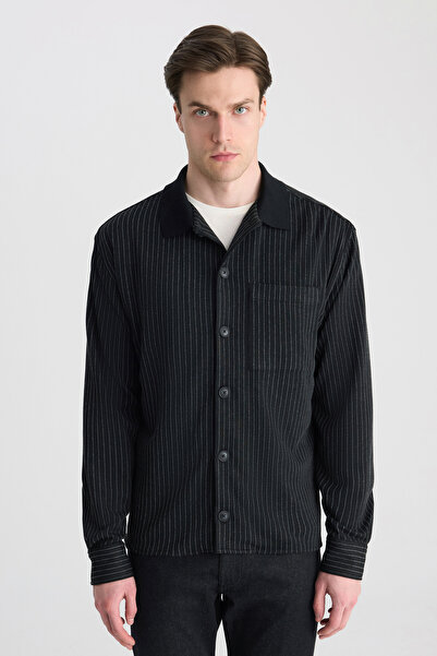 Twn Relaxed Black Knitted Shirt Jacket