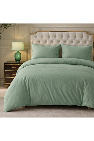 MORE HOME غطاء لحاف مزدوج + غطاء وسادة باللون الأخضر المائي