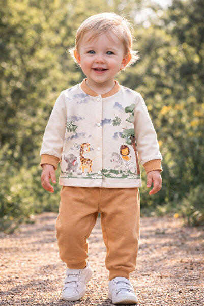 Hoppidik Tuval Africa Beşlisi Baskılı Önden Çıtçıtlı 2'li Pijama Takımı