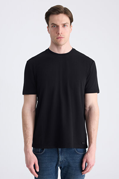 D'S Damat Μπλουζάκι Ds Damat Regular Fit Μαύρο Απλό 100% Βαμβακερό