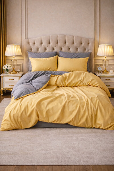 MORE HOME طقم غطاء لحاف مفرد مطاطي باللون الأصفر الفحمي