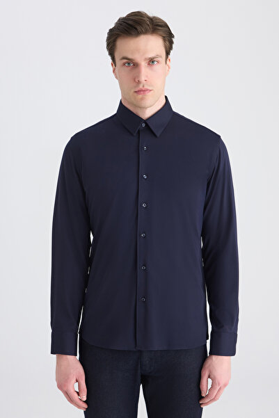 D'S Damat Ds Damat Slim Fit Navy Blue Knitted Shirt