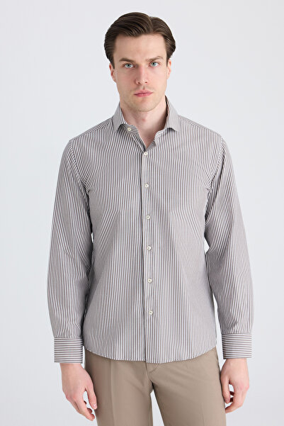 D'S Damat Cămașă cu dungi maro slim fit Ds Damat