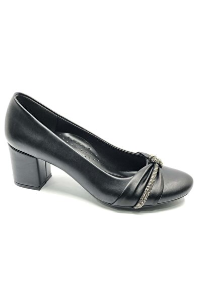 KOCAMANLAR Mehtap Stripe Knot Stoned Classic Women's Heeled Shoes Black