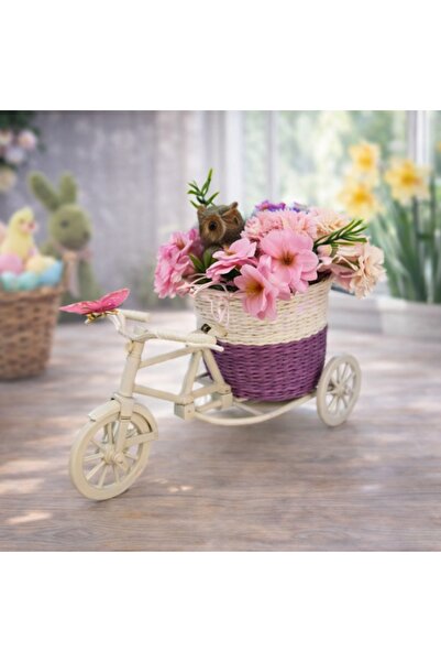 velve Aranjament floral decorativ in cosulet bicicleta cu flori artificiale, ...