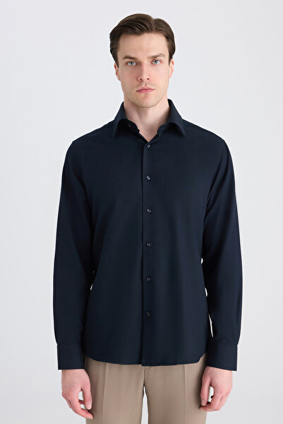 D'S Damat Cămașă Ds Damat cu croială normală, bleumarin, cu model Dobby