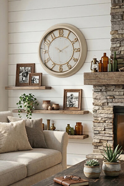 Frapan Home GLX 46 Cm Premium Kabartma Rakamlı Dekoratif Duvar Saati Sessiz Mekanizmalı Büyük Boy Salon Saati