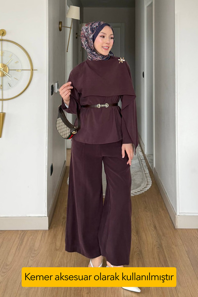 Balenbi Cape Detailed Hijab Women's Wide-Leg Piece Tnsel Suit with Pants 1203...