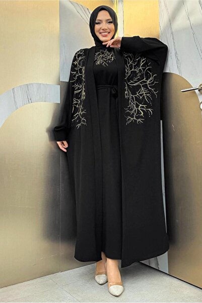 TRENDTESETTÜR KADIN SİYAH İŞLEME DETAYLI ELBİSELİ TAKIM T 6848