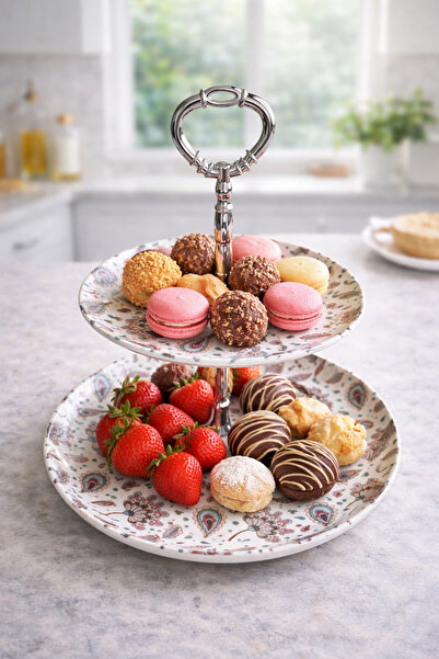 Freya 2 Katlı Desenli Renkli Şık Kurabiyelik Sunumluk