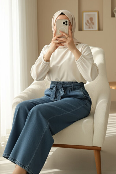 Modamorfo بنطلون جينز مطاطي بحزام عند الخصر - لاسي بجيوب