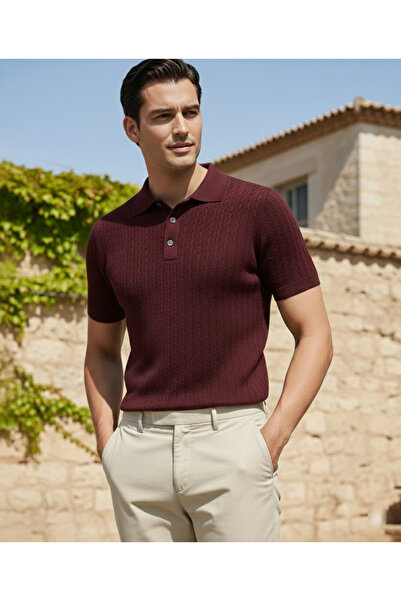 JAKC WAYS Polo Collar Bordo Knitwear T-Shirt / Knitwear T-Shirt