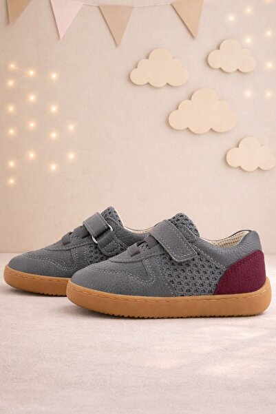 Rakerplus Bob Genuine Leather Gray Claret Red Barefoot Velcro Elastic Baby Sn...