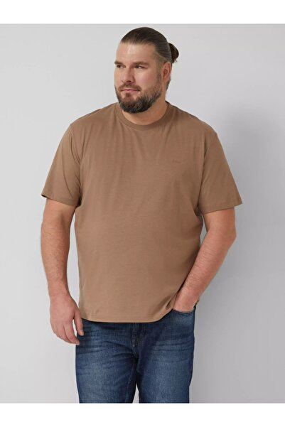 s.Oliver Tricou bărbătesc mărime mare cu guler rotund, 100% bumbac, maro