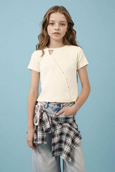 DeFacto Тениска с ребрист деколте за момичета H1589A826SM