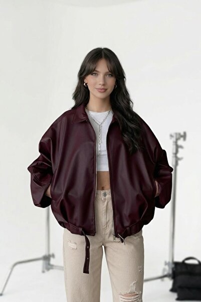 Jaglion سترة جلدية من Luvren PB قصة فضفاضة بحزام