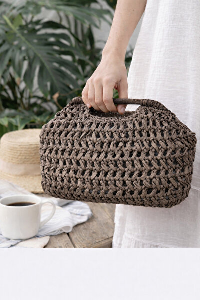 BY MİMİMU El Yapımı Örgü Rafya İp Portföy Clutch Çanta