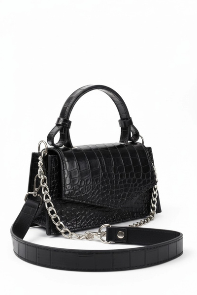 Glemix Geantă de mână și de umăr pentru femei Zeus Black Croco Chain Strap