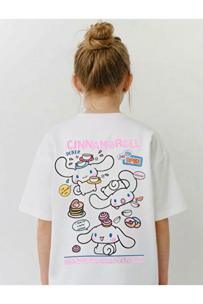 MODA Tricou alb din bumbac cu imprimeu Cinnamoroll pentru fete