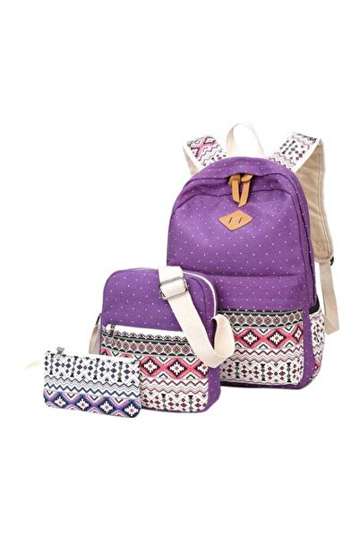 Arabest 3-Piece Printed Bag Set, Purple White Pink, Lightweight Shoulder Bags