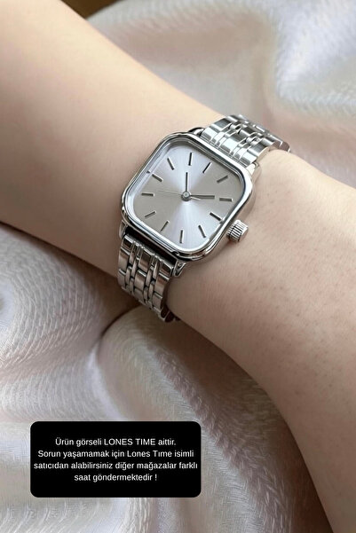 LONES TIME Kadın Kare Kol Saati Metal Gümüş Kordon Özel Kutusunda