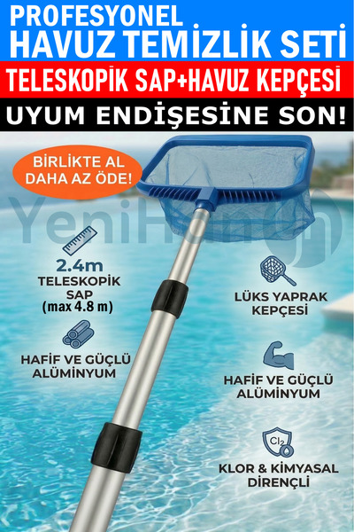 Ekonef Profesyonel Havuz Temizlik Seti - Teleskopik Sap + Lüks Havuz Kepçesi
