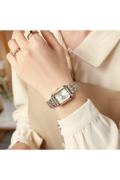 Choice ساعة كوارتز بيضاء أنيقة بسيطة ذات شريط مربع متفجر وقرص فولاذي