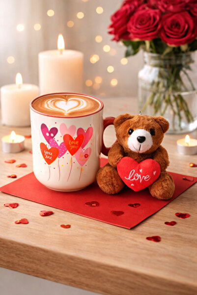 Tohana كوب بورسلين مع ميدالية مفاتيح دب محشو