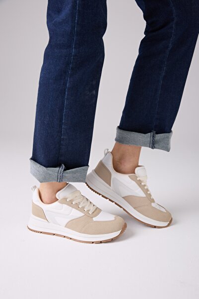 Vella Beige Women's Casual Sports Shoes with Laces Casual Anti-Slip Comfortable Sole Gold Glitter Lightweight Sneaker