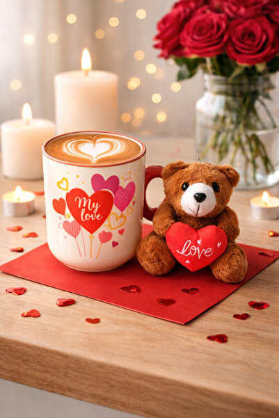 Tohana كوب بورسلين مع ميدالية مفاتيح دب محشو