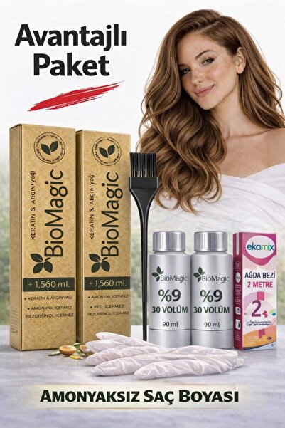 BIOMAGIC Organik Amonyaksız Saç Boyası (Fildişi Sarısı)+oksidan (2 Adet)+Fırça
