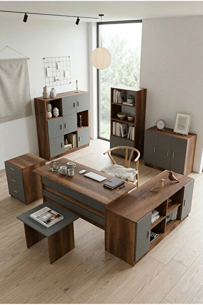 Robin Home Verona Abcdefg Ofis Büro Çalışma Masası Takımı Makam Takımı Barok-gri
