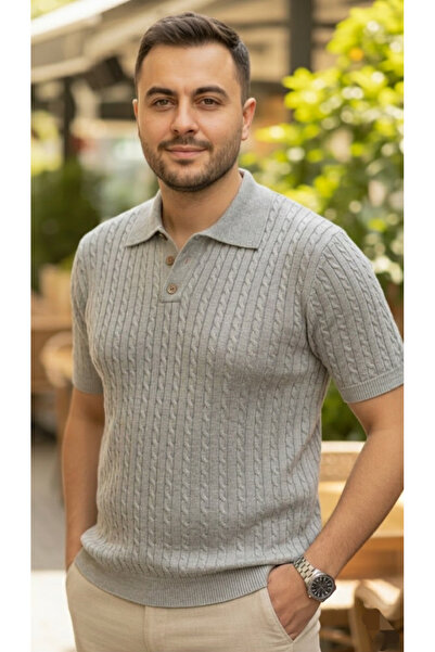 JAKC WAYS Sweat-Proof Polo Collar Gray Knitwear T-Shirt