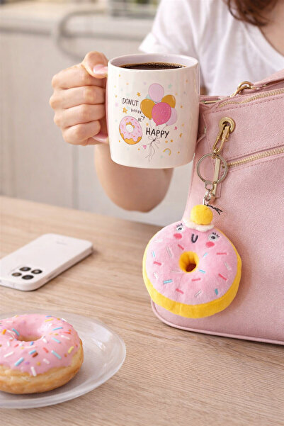 Tohana كوب بورسلين مع سلسلة مفاتيح دمية الدونات الناعمة