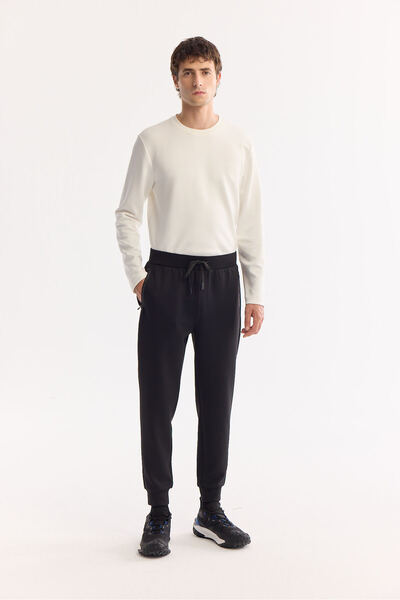 Avva Men's Black Waist Elastic Side Pocket Zipper Flexible Printed Regular Jo...