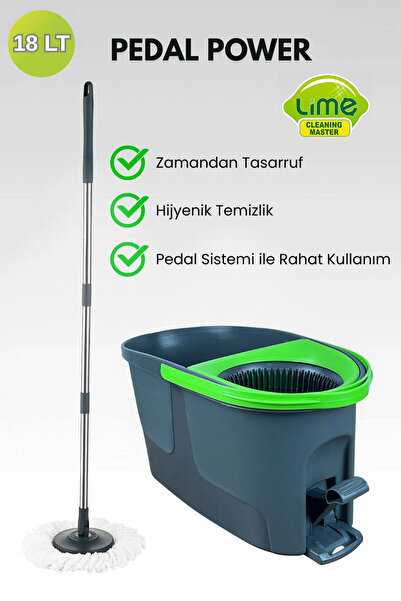 Lime Pedallı Turbo Temizlik Seti - Microfiber Bezli - Döner Başlıklı Otomatik...