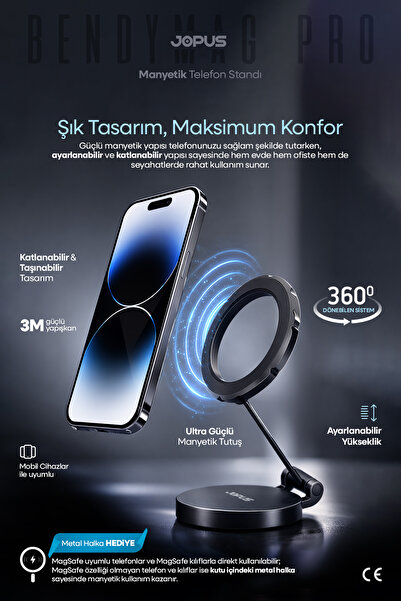 Jopus Yüksek Kaliteli Magsafe Telefon Tutucu Ayarlanabilir 360° Dönen Güçlü M...