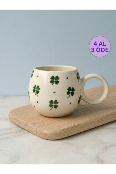 KYA CERA Şans Kupası Yonca Kabartmalı Tekli El Yapımı Kupa