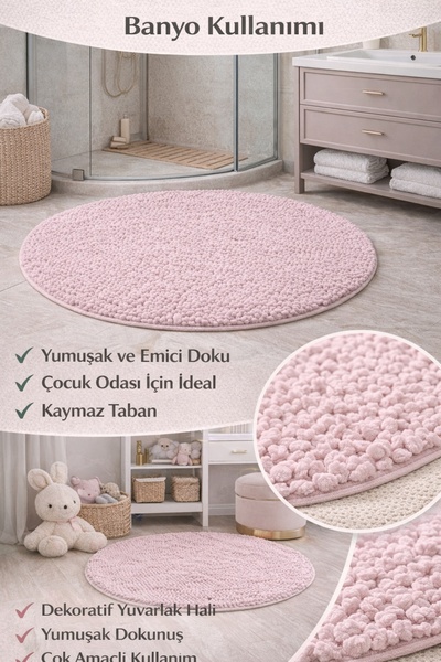 Akbel Halı Savona Chenille Dokuma Yumuşak Emici Doku Pastel Tonlar Yuvarlak B...
