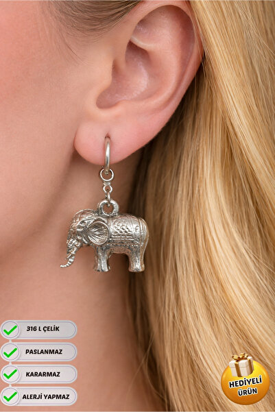 Piercing Market Steel & Silver أقراط الفيل المزدوجة المتدلية بتصميم خاص من ال...