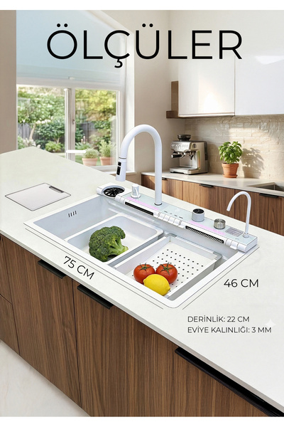 ROBO Dijital Akıllı Eviye Seti Ambiyans ışıklı Beyaz