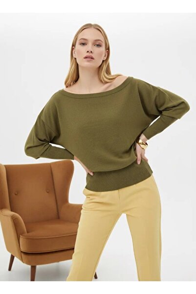 Park Karon Women's Wide Neckline Sleeve Detail Premium Yarn Soft Textured Kni...