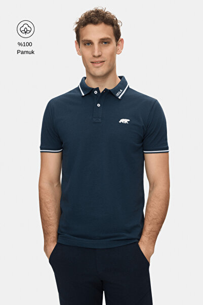 UCLA Fahr Navy Blue Polo Collar Embroidered 100% Cotton Standard Fit Men's Ts...