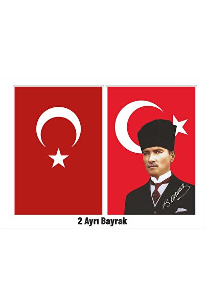 bayrakal Kalpaklı Atatürk Ve Türk Bayrağı 70105cm. Ata Bayrak Ikili Bayrak