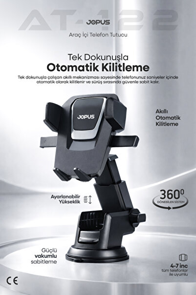 Jopus Araç İçi Telefon Tutucu Yandan Kıstırmalı Vakumlu 360° Döner Oto Telefo...
