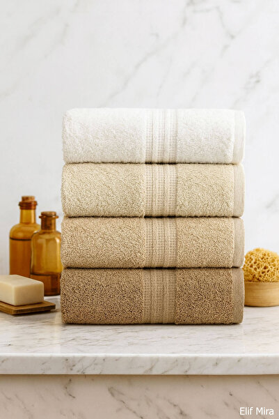 Elif Mira طقم مناشف اليد والوجه مكون من 4 قطع، 100% قطن، 50×85 سم، أورا