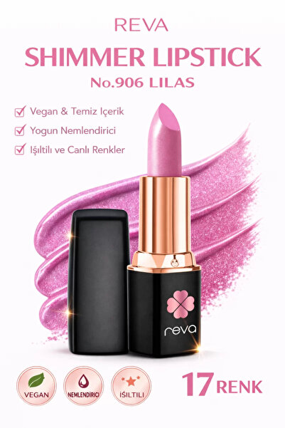 REVA Shimmer Lipstick Lilas - Işıltı Ruj - No: 906 - Vegan Temiz Içerik
