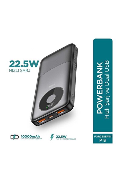 Phixi Force P19 10000mAh Powerbank – 22.5W Hızlı Şarj Dual USB Taşınabilir Şa...