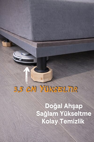 iDekor Robot Süpürge İçin Doğal Ahşap Baza Yükseltici ” 3,5 cm Yükseltir | Oy...