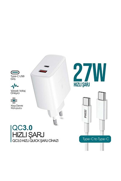 Phixi PHİXİ ULTİMATE UPD4325T 27W PD ÇİFT ÇIKIŞLI TYPE-C HIZLI ŞARJ CİHAZI